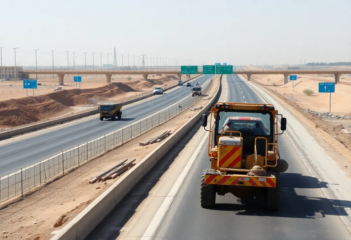 Workers on a highway construction site in Egypt utilizing advanced planning techniques.