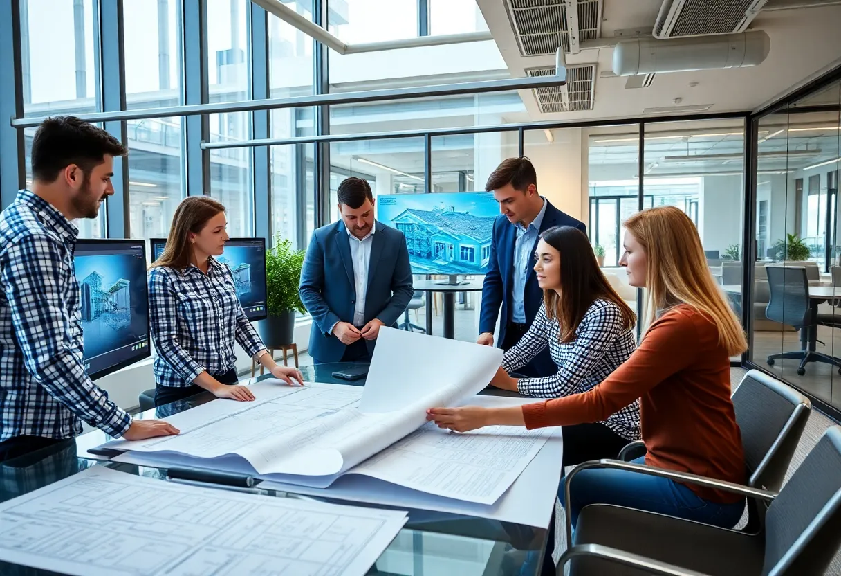 Team collaborating in a modern office for project management