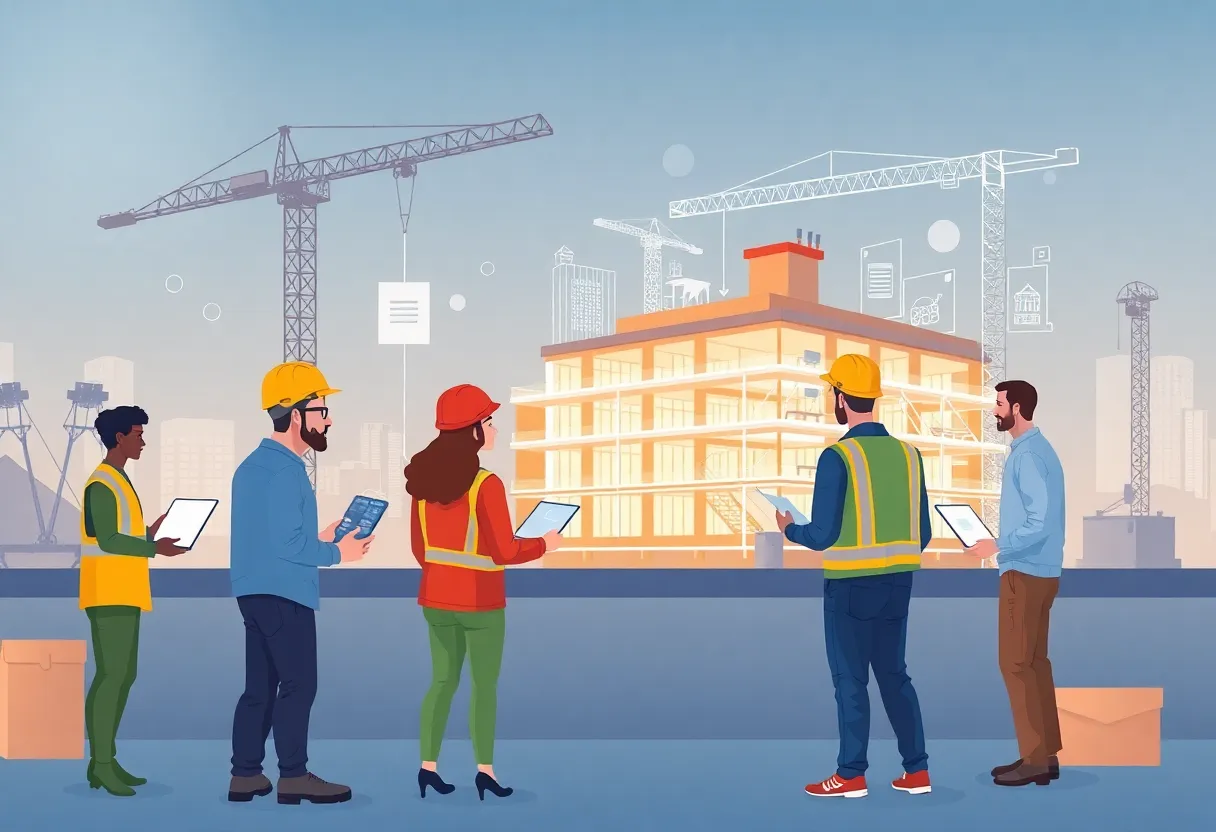 Construction teams collaborating on a BIM project