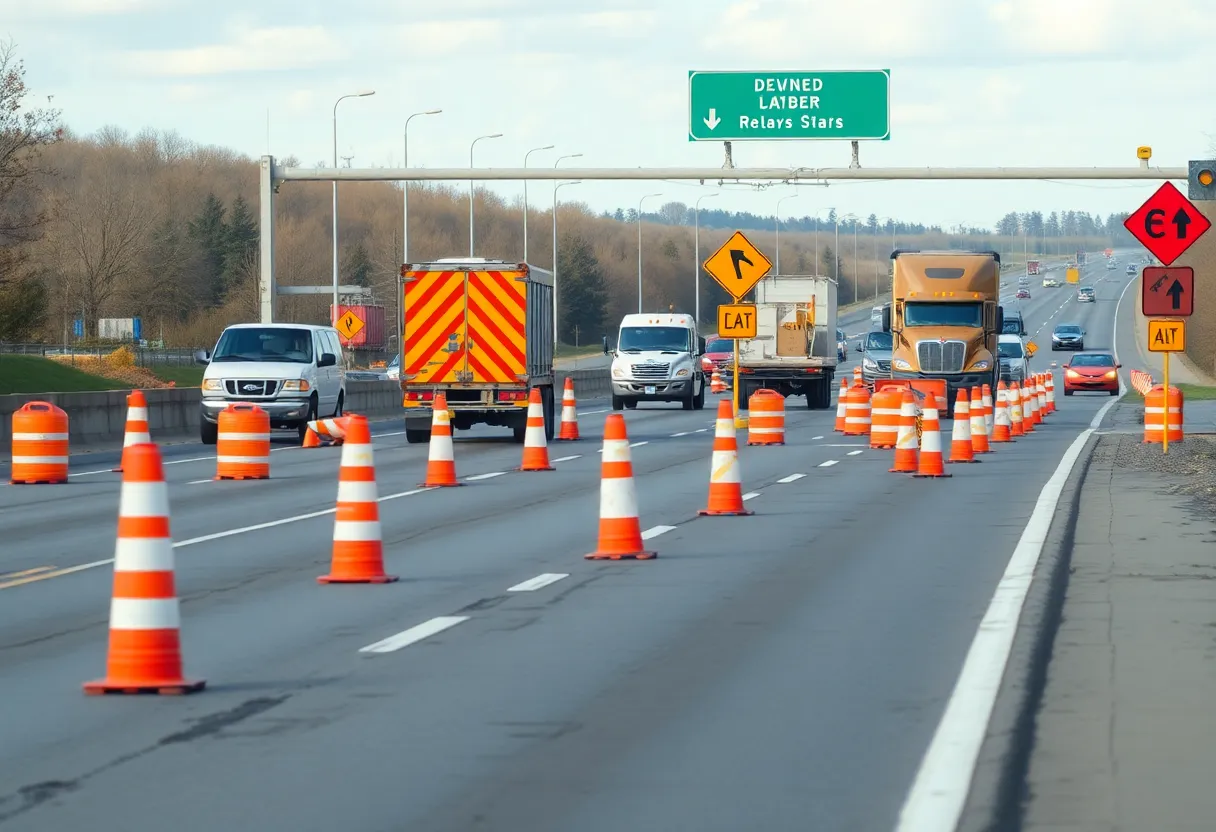Construction site showing lane closures for traffic safety