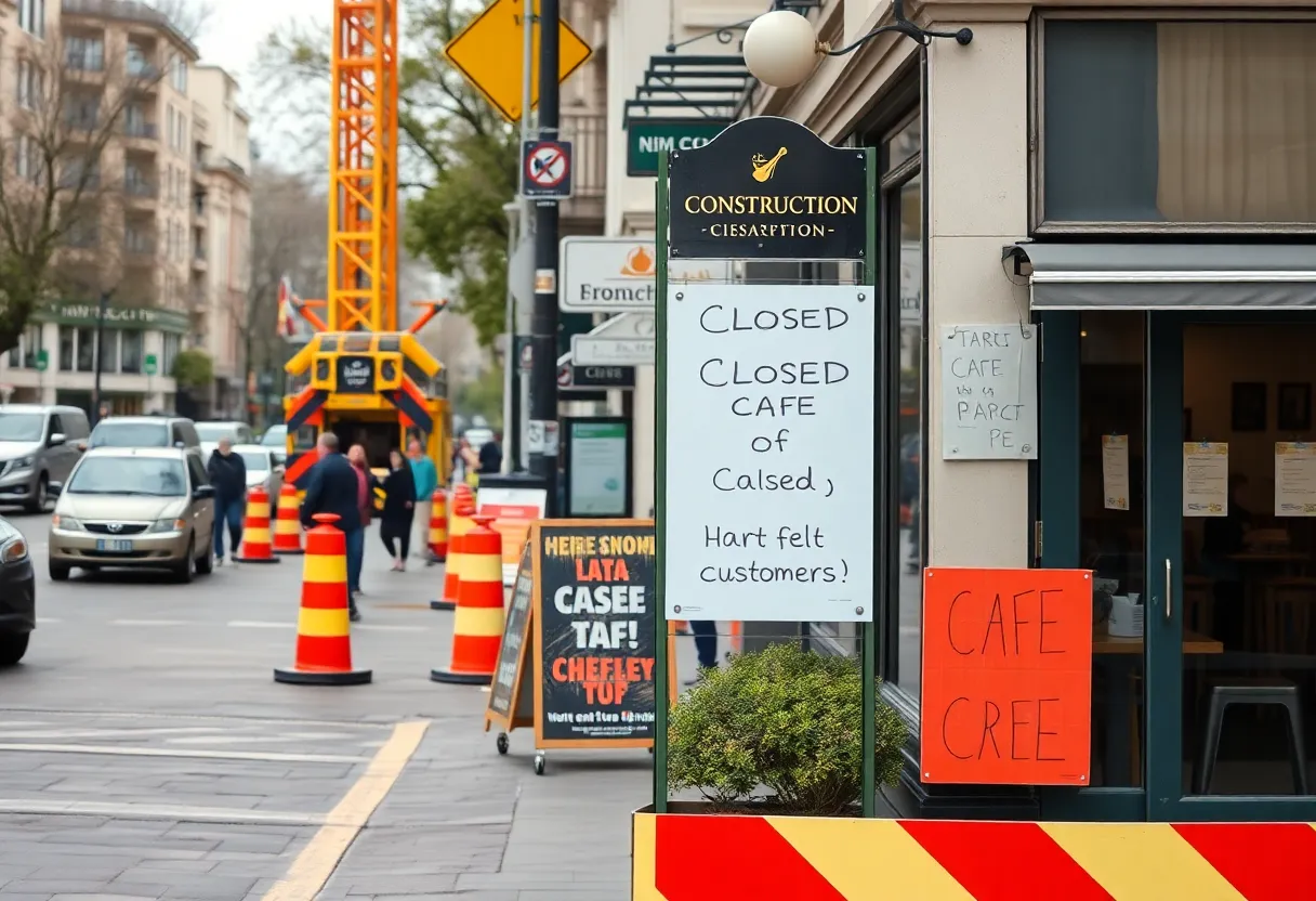 Construction scene affecting Lost Dog Cafe access