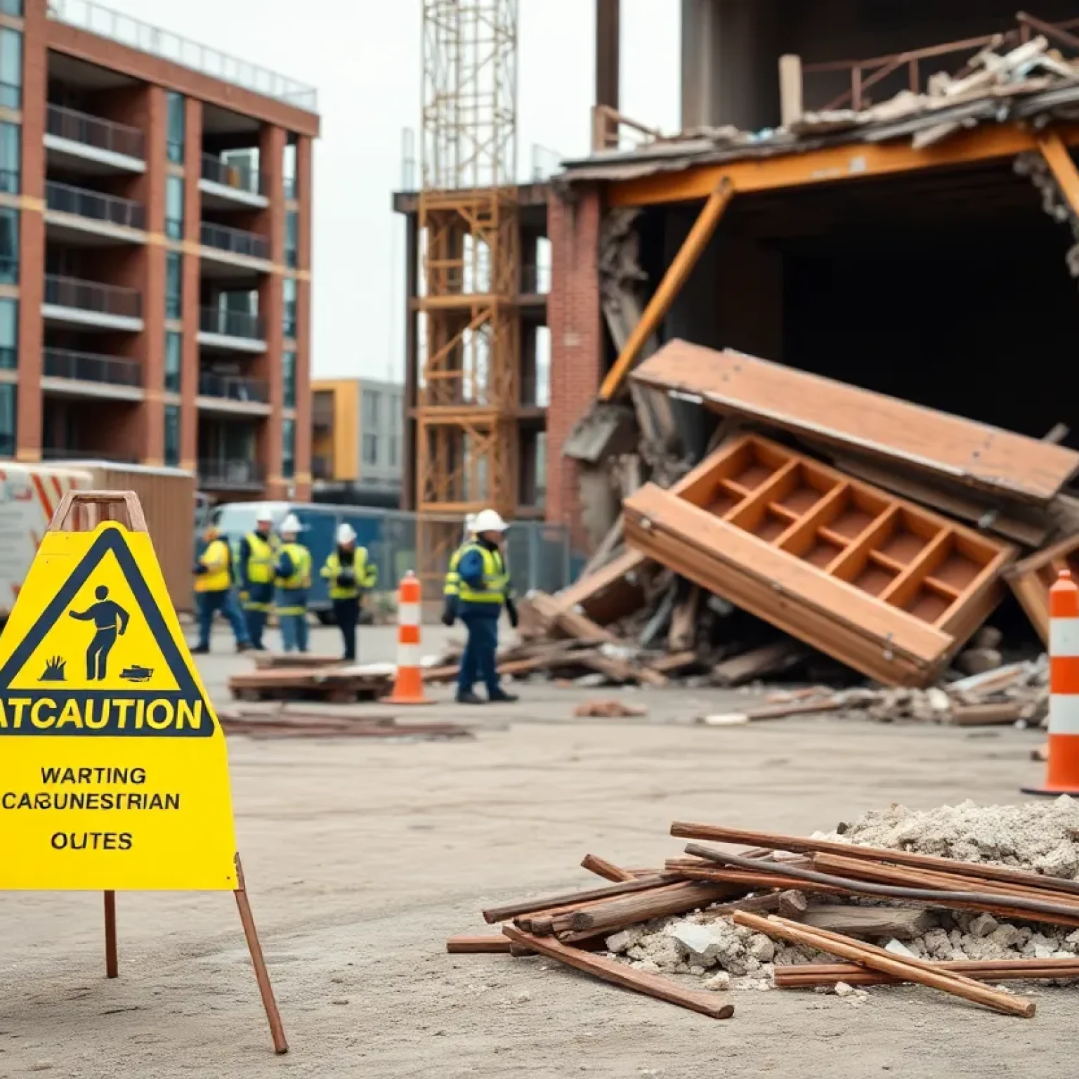 Emergency response teams at a collapsed construction site in Cunard.