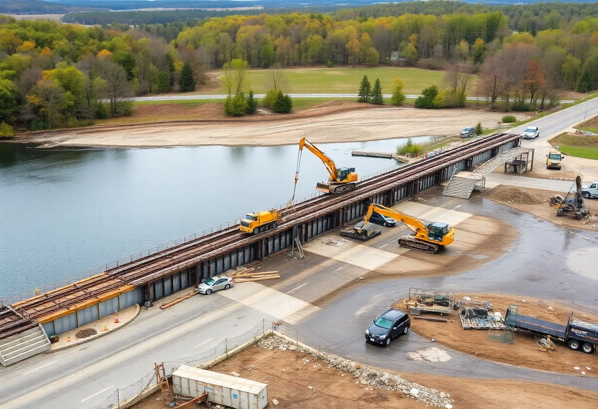 Construction workers repairing the Fort Hill Bridge in Virginia