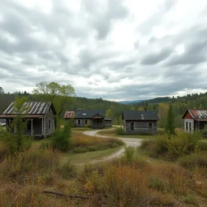 Abandoned structures in a ghost town in West Virginia