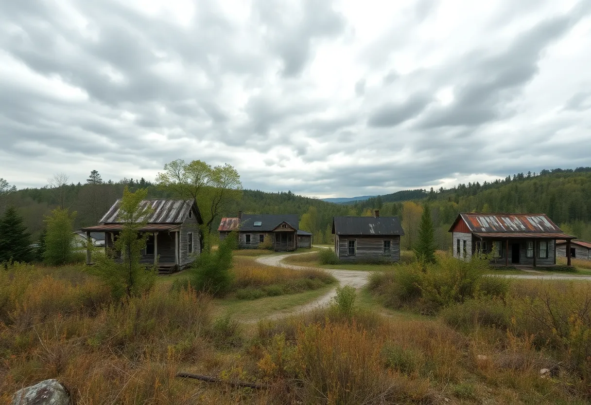 Abandoned structures in a ghost town in West Virginia