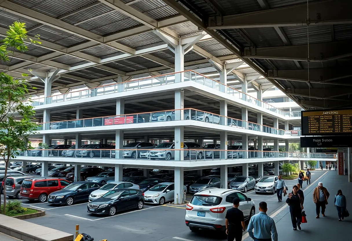Multi-level parking structure at Manassas Park station