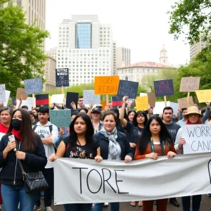 Protestors at a No Kings rally in D.C. holding banners