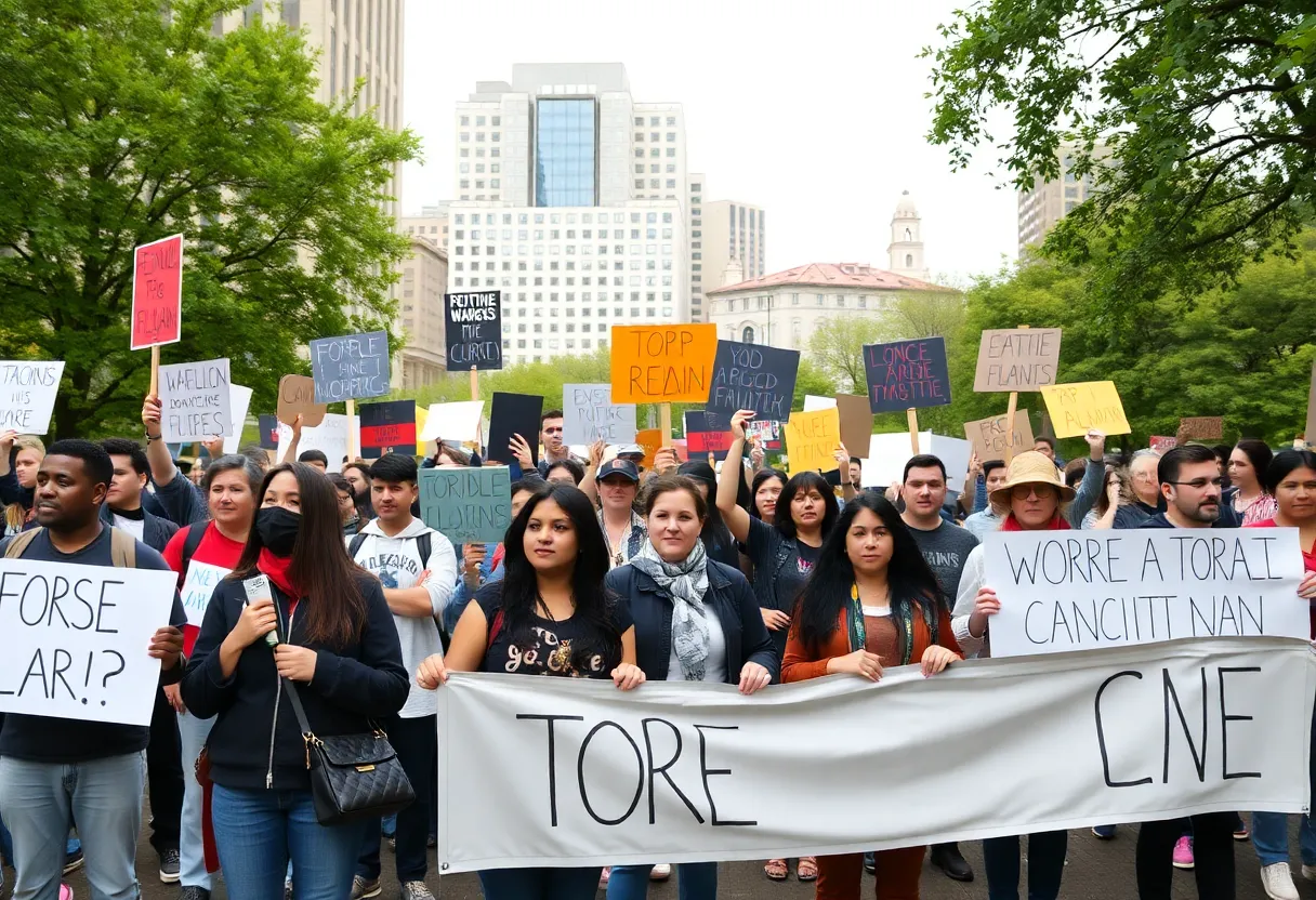 Protestors at a No Kings rally in D.C. holding banners
