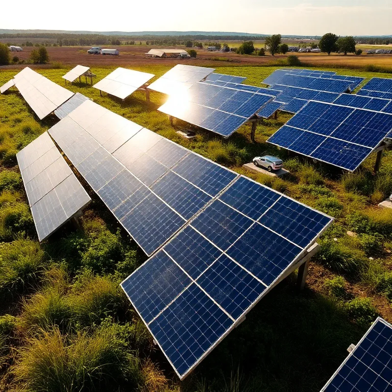Solar panels spread across a meadow in Richmond, Virginia.