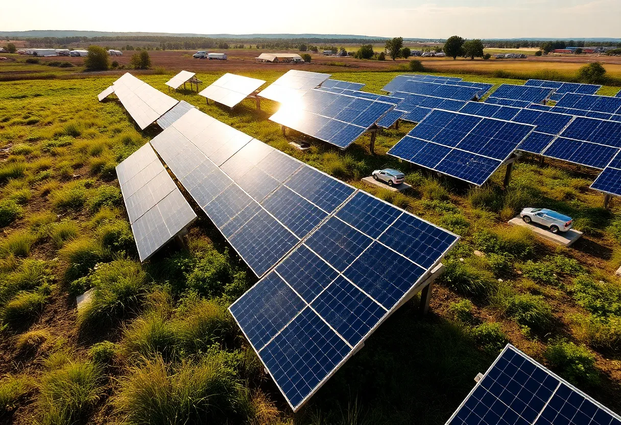 Solar panels spread across a meadow in Richmond, Virginia.