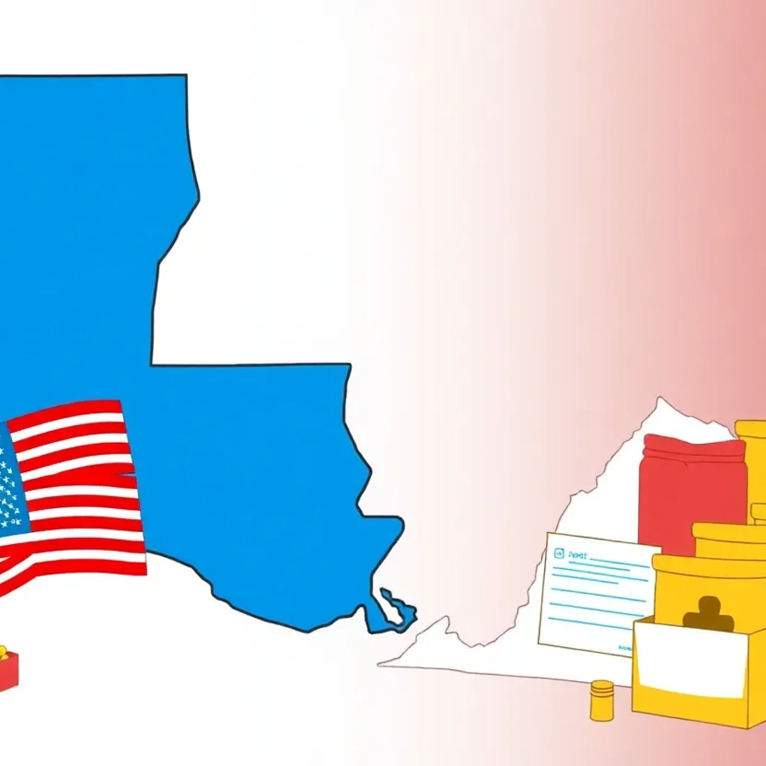 Illustration depicting the state of emergency declarations for Louisiana and Virginia.