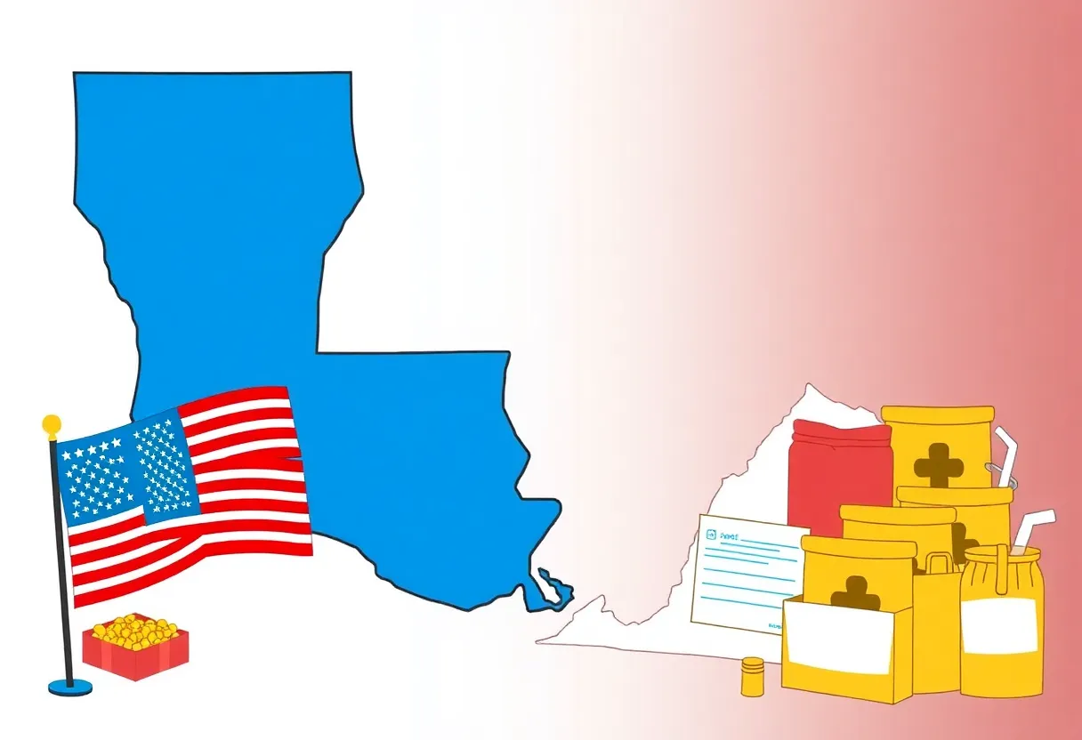 Illustration depicting the state of emergency declarations for Louisiana and Virginia.