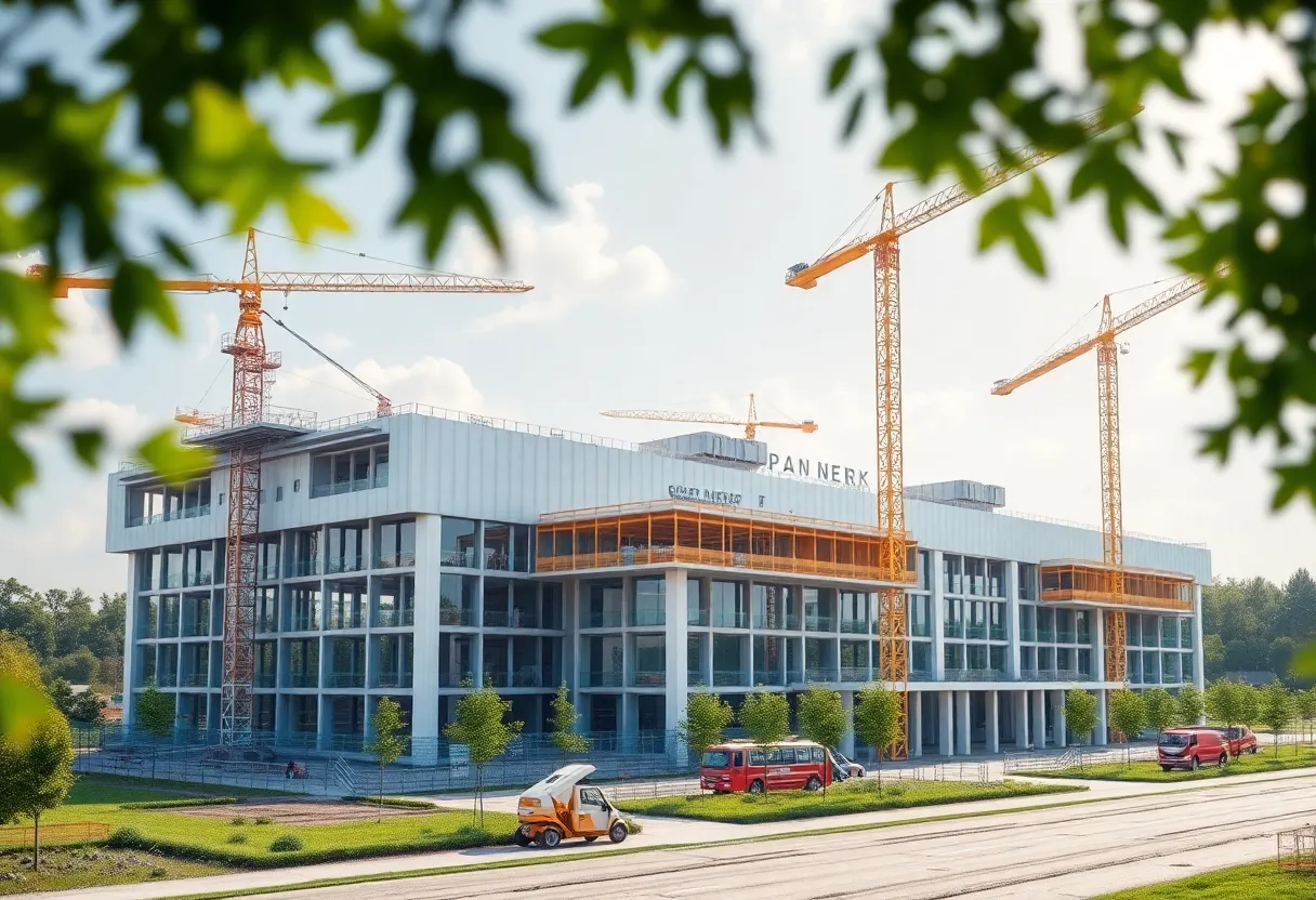 Construction site of the UVA biotech facility with cranes