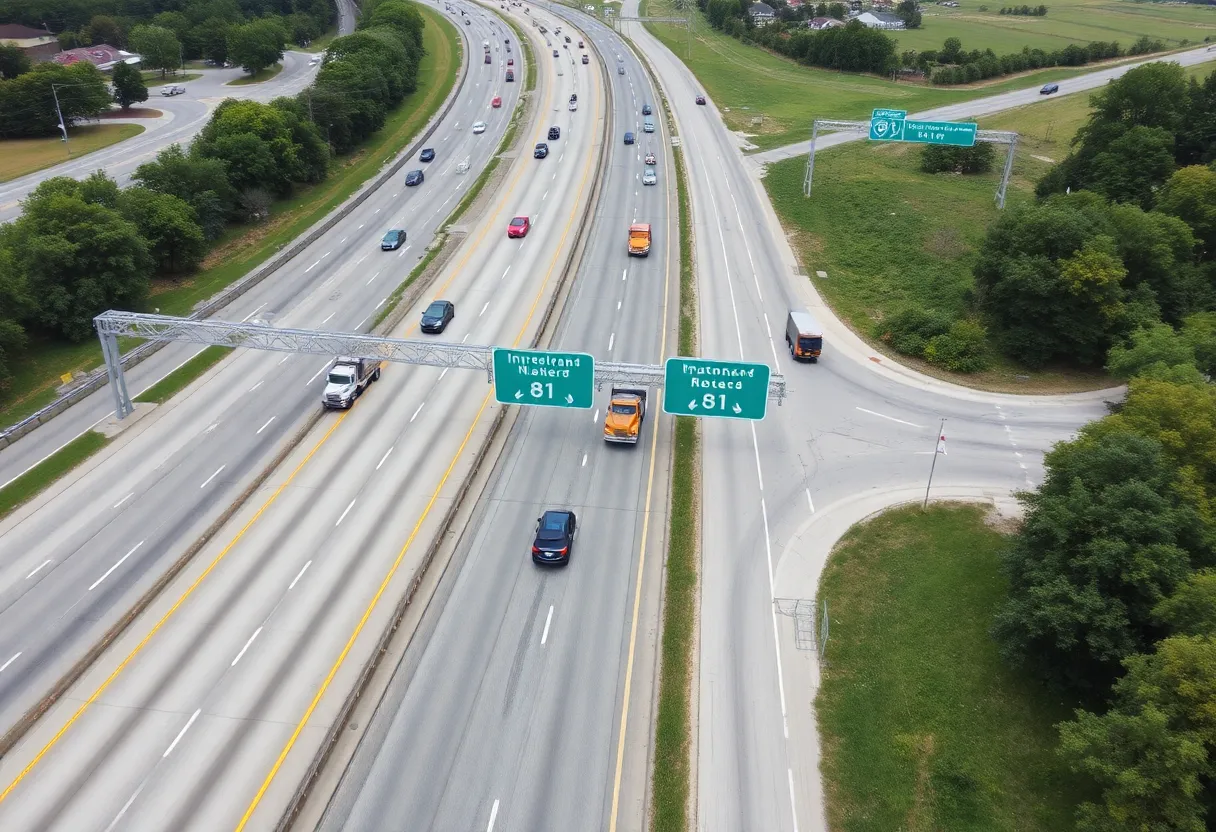 Construction on Interstate 81 to improve traffic flow and safety.