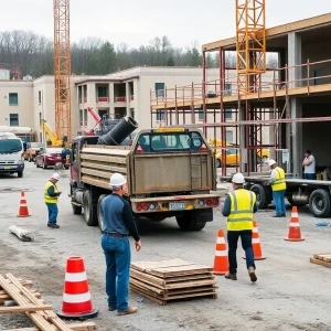 Virginia construction site with workers addressing issues