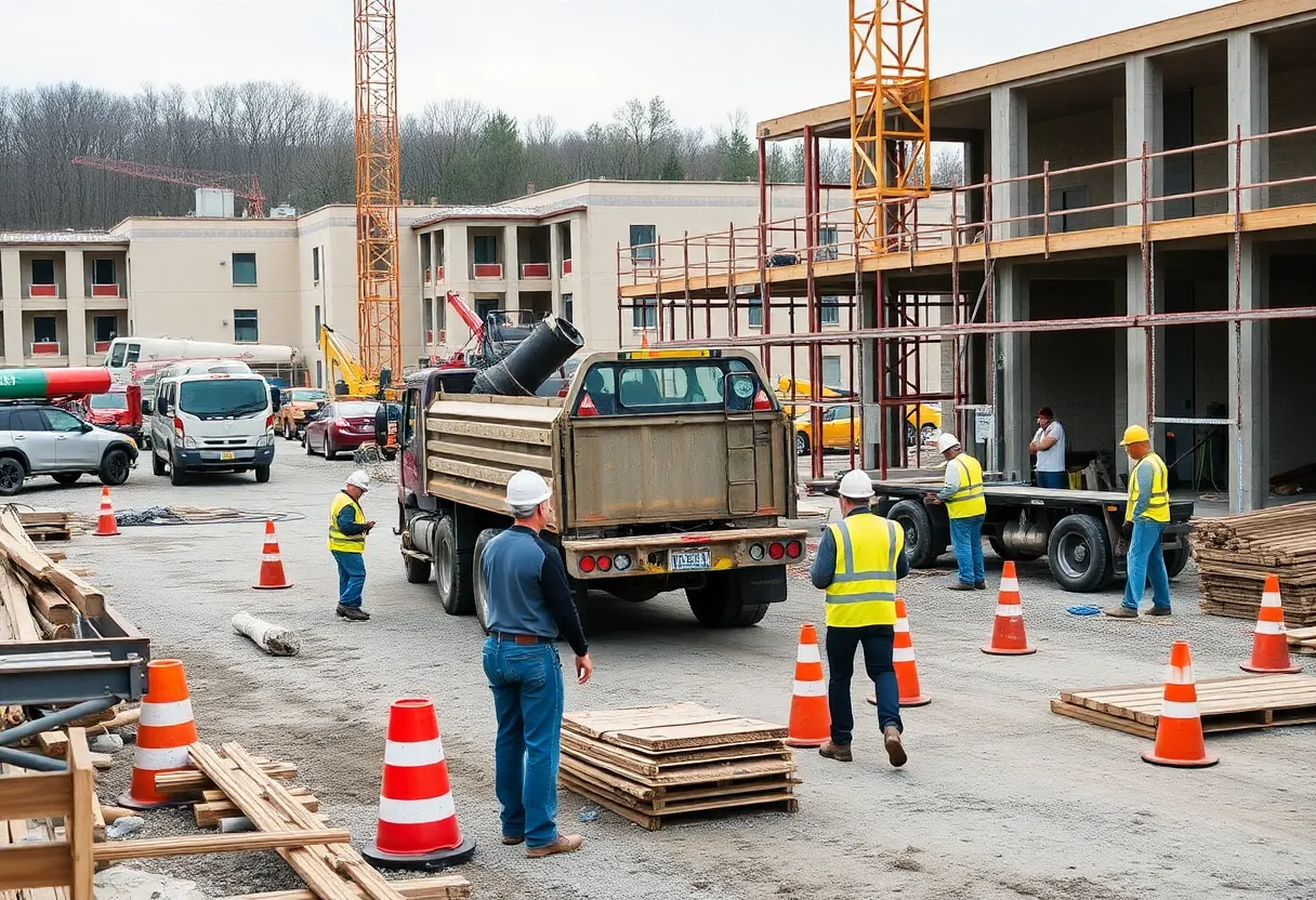 Virginia construction site with workers addressing issues