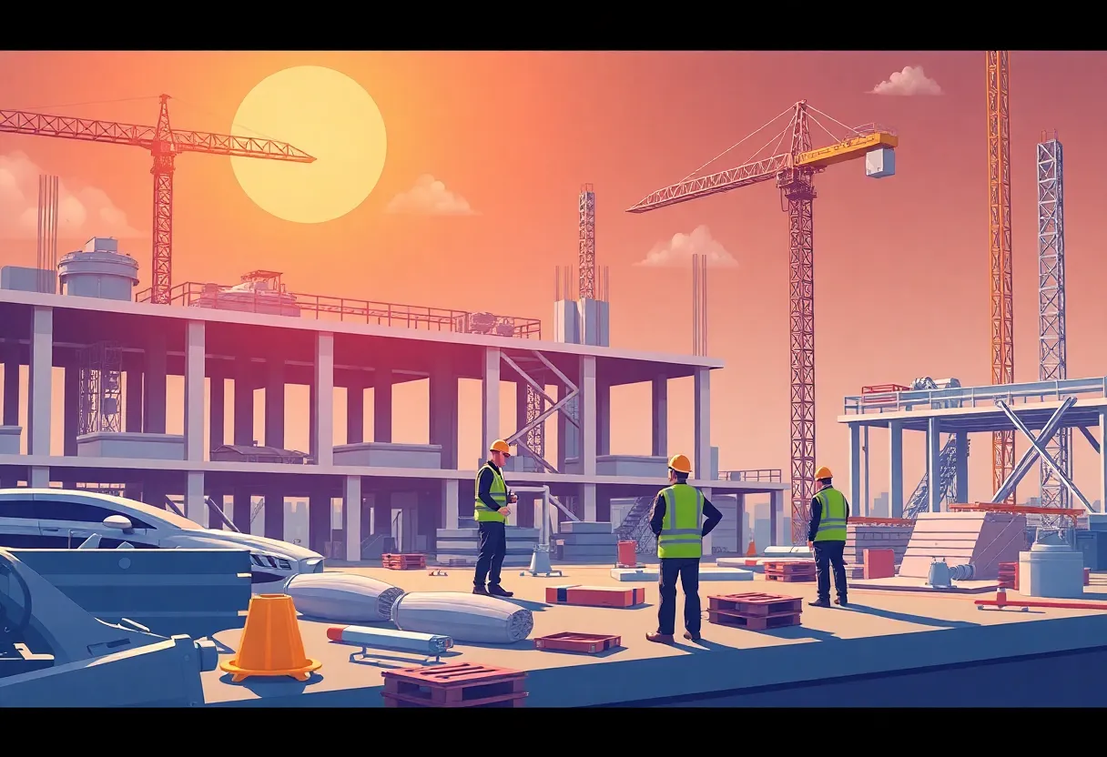 Construction workers collaborating at a building site in Virginia