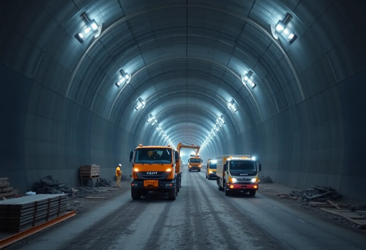 Construction workers working on the Virginia tunnel project using advanced technology.