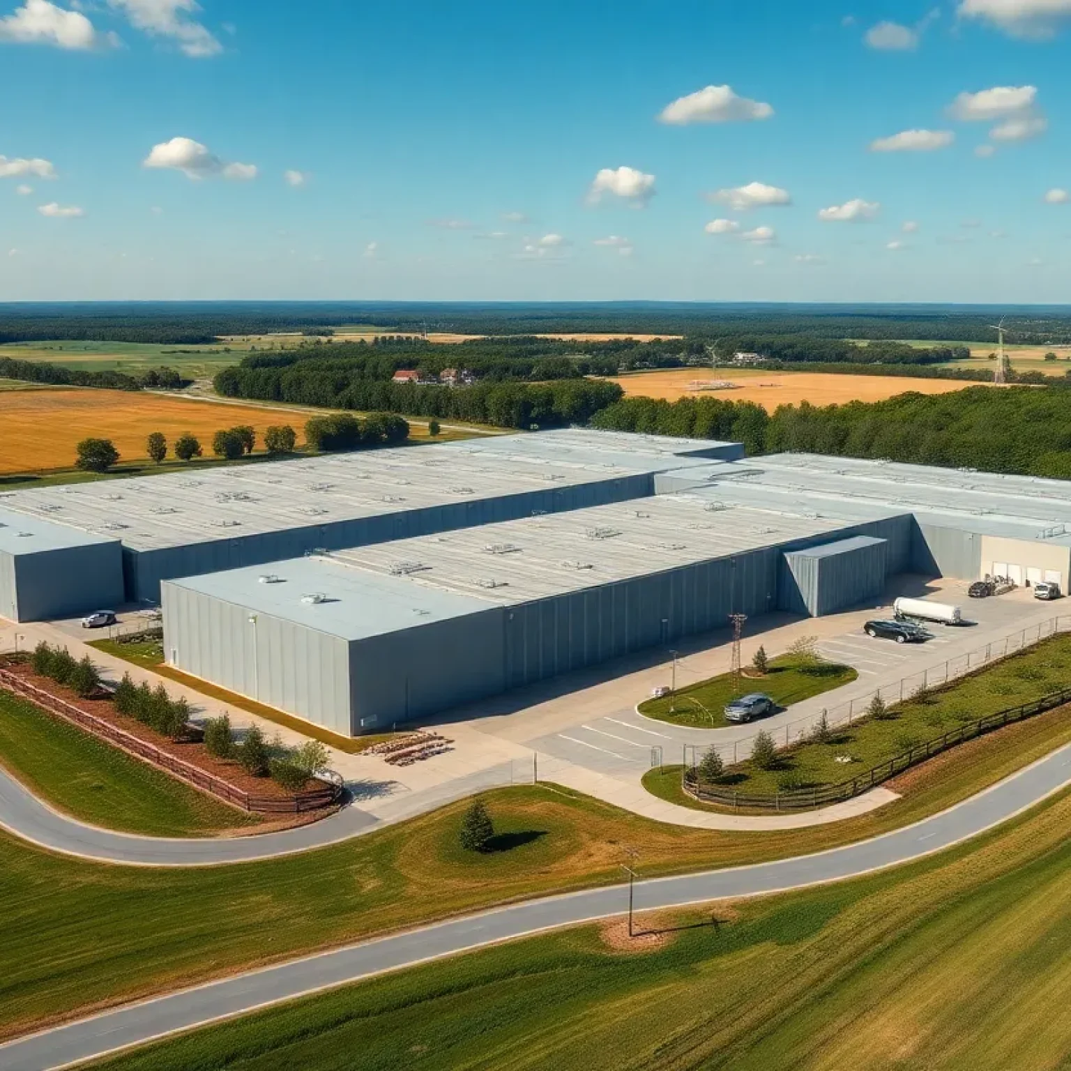 A massive data center located in Virginia surrounded by greenery