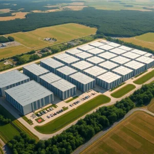 Aerial view of Virginia data centers with environmental focus
