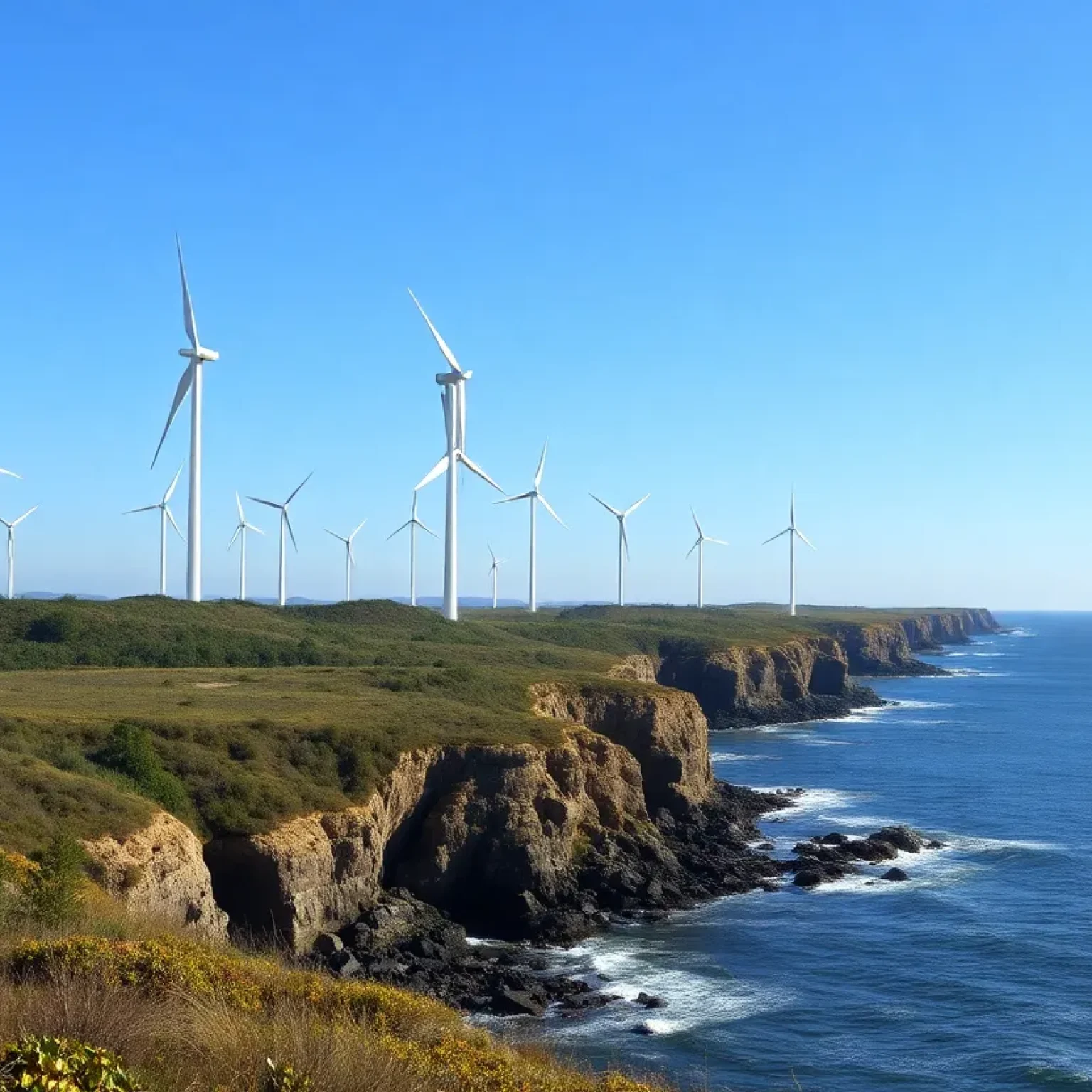 Wind turbines along Virginia's coastline generating renewable energy