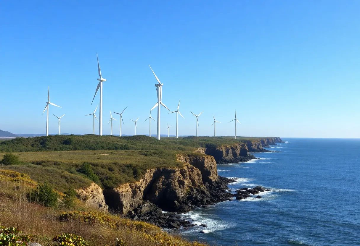 Wind turbines along Virginia's coastline generating renewable energy