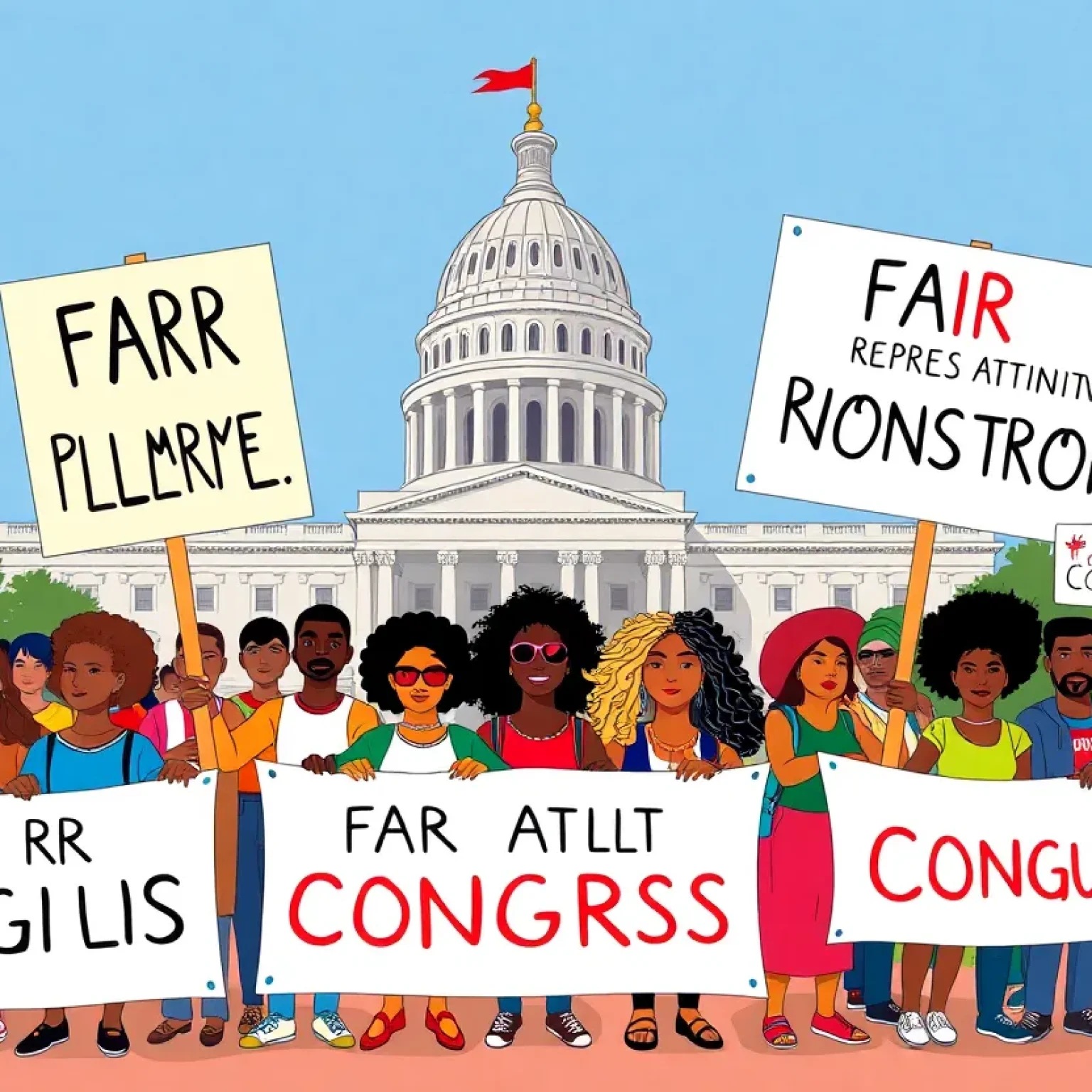 Diverse group of activists advocating for fair representation in Virginia