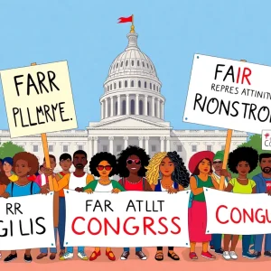 Diverse group of activists advocating for fair representation in Virginia