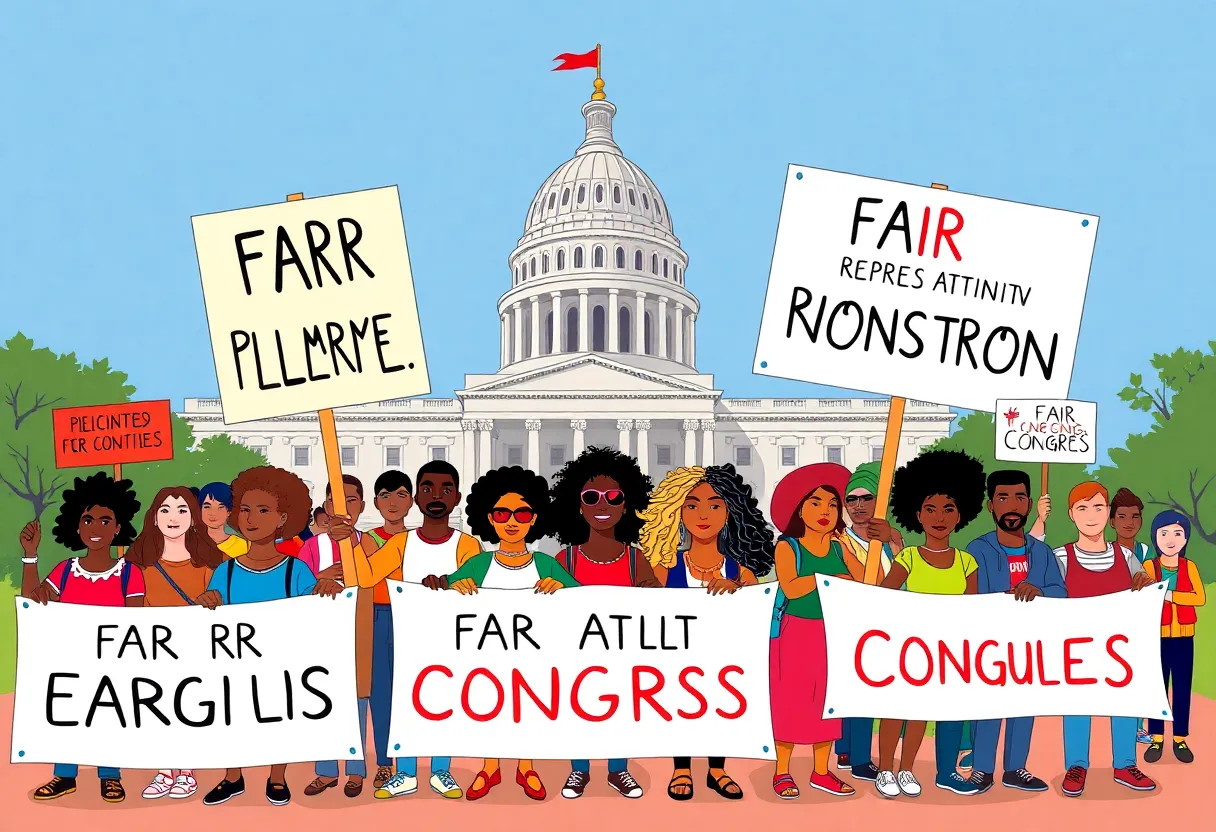 Diverse group of activists advocating for fair representation in Virginia
