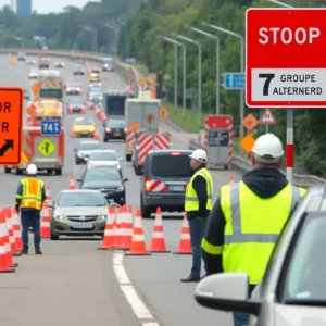 Virginia road closure with construction and traffic barriers