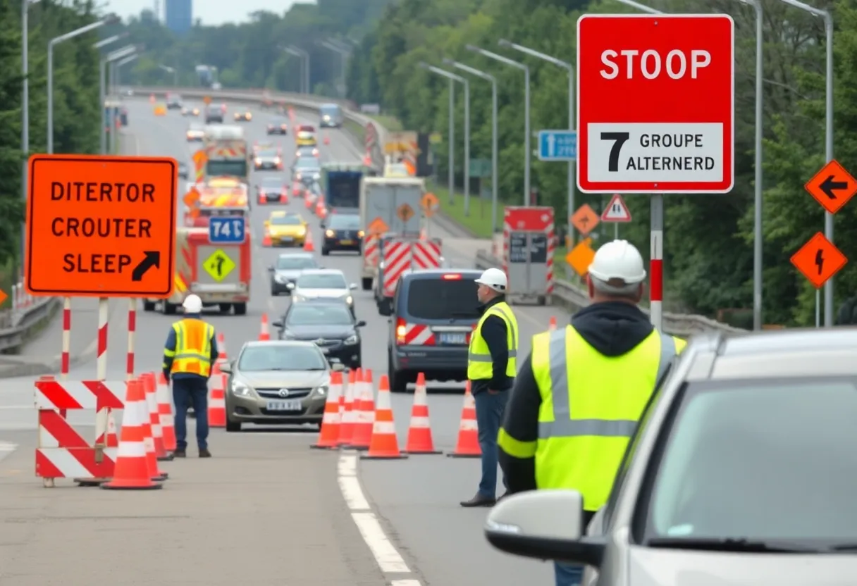 Virginia road closure with construction and traffic barriers
