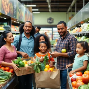 Families shopping for groceries representing food security in Virginia