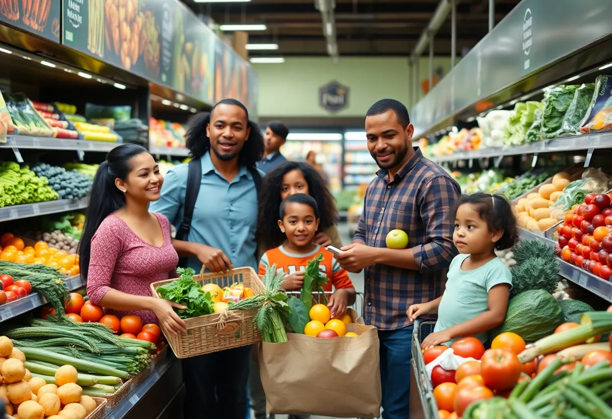 Families shopping for groceries representing food security in Virginia