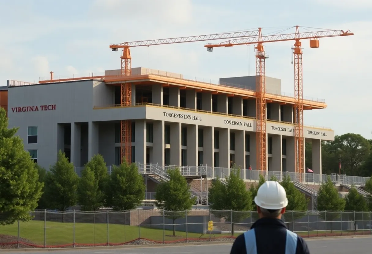 Cranes at Torgersen Hall construction site at Virginia Tech