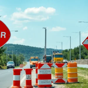 Construction zone in Bristol District with road signs for traffic alert