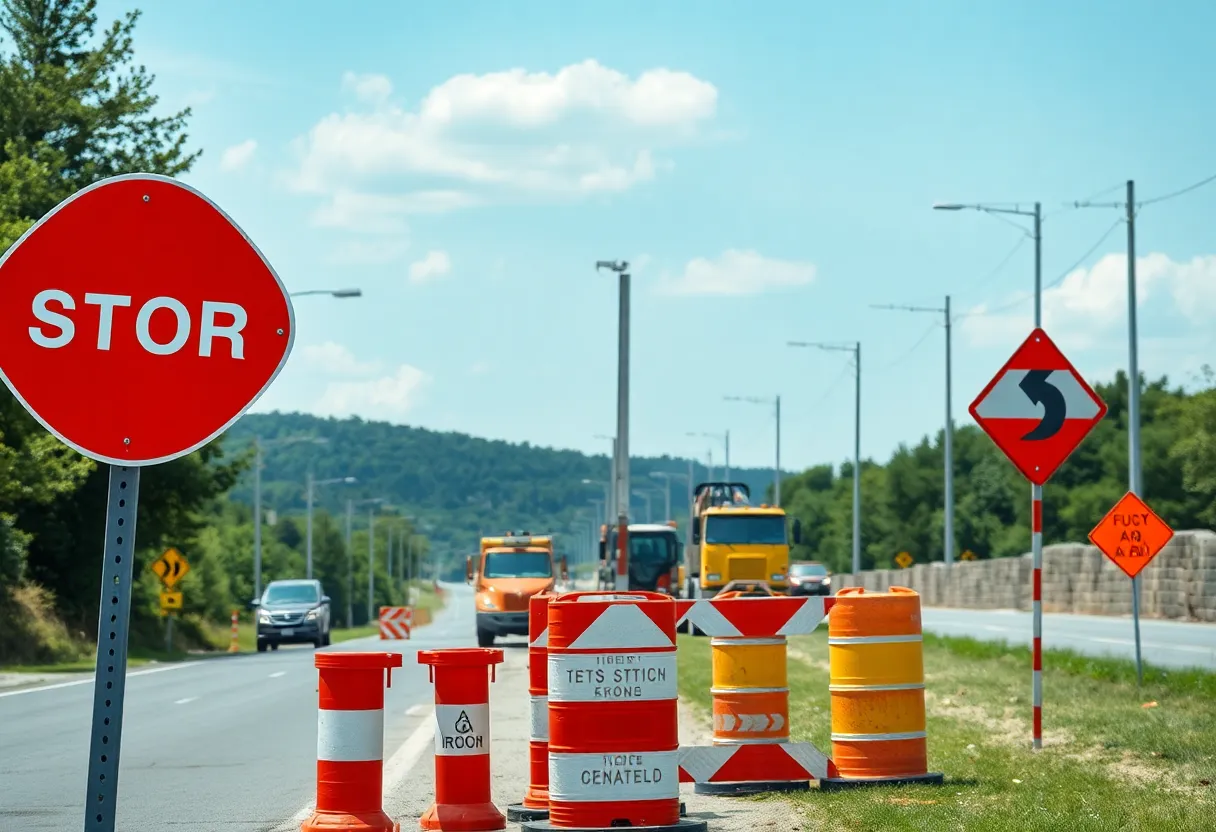 Construction zone in Bristol District with road signs for traffic alert