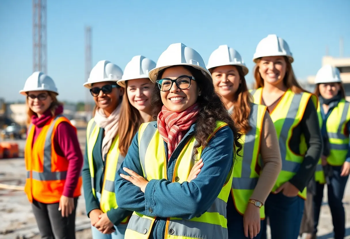 Diverse female construction workers collaborating on a job site in Virginia.